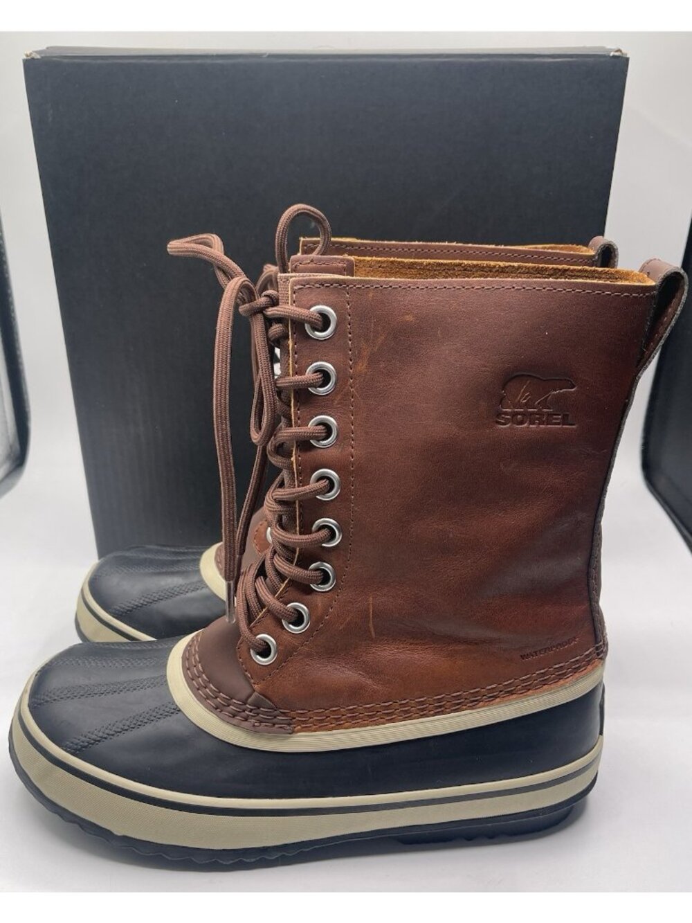 Sorel 1964 Premium‎ Duck Boots Brown Waterproof Leather Size 8.5 Oxford Tan